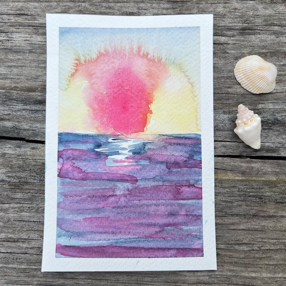 FIRE SUN Original 4”x6” Watercolor By Jessica Joy - Picture 3 of 6